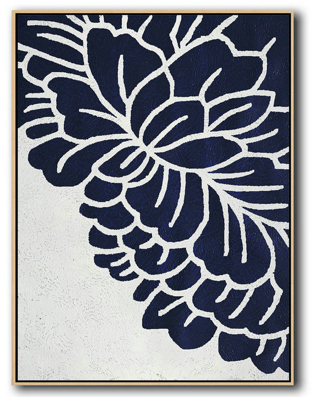 Abstract Art Decor Large Canvas Painting,Buy Hand Painted Navy Blue Abstract Painting Online,Modern Canvas Art